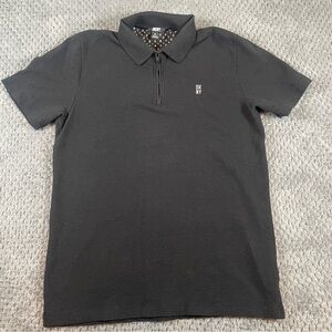 DKNY Men's Shirt Medium Polo Black Textured Short Sleeve 1/4 Zip Casual